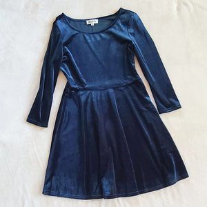 Teal Blue/Green Velvet Long Sleeve A-Line Dress | Size M
